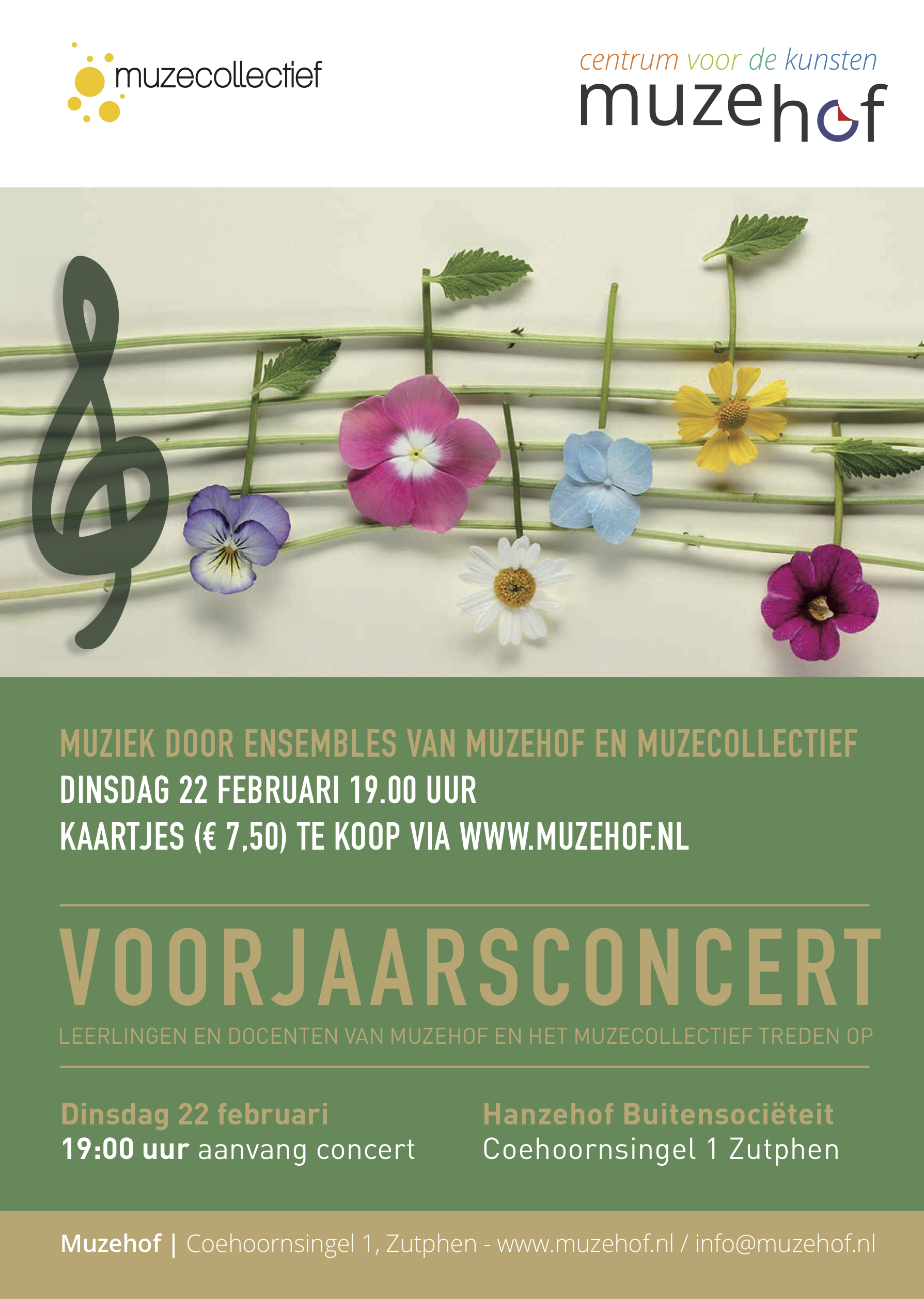 poster met muziekbalf bloemen